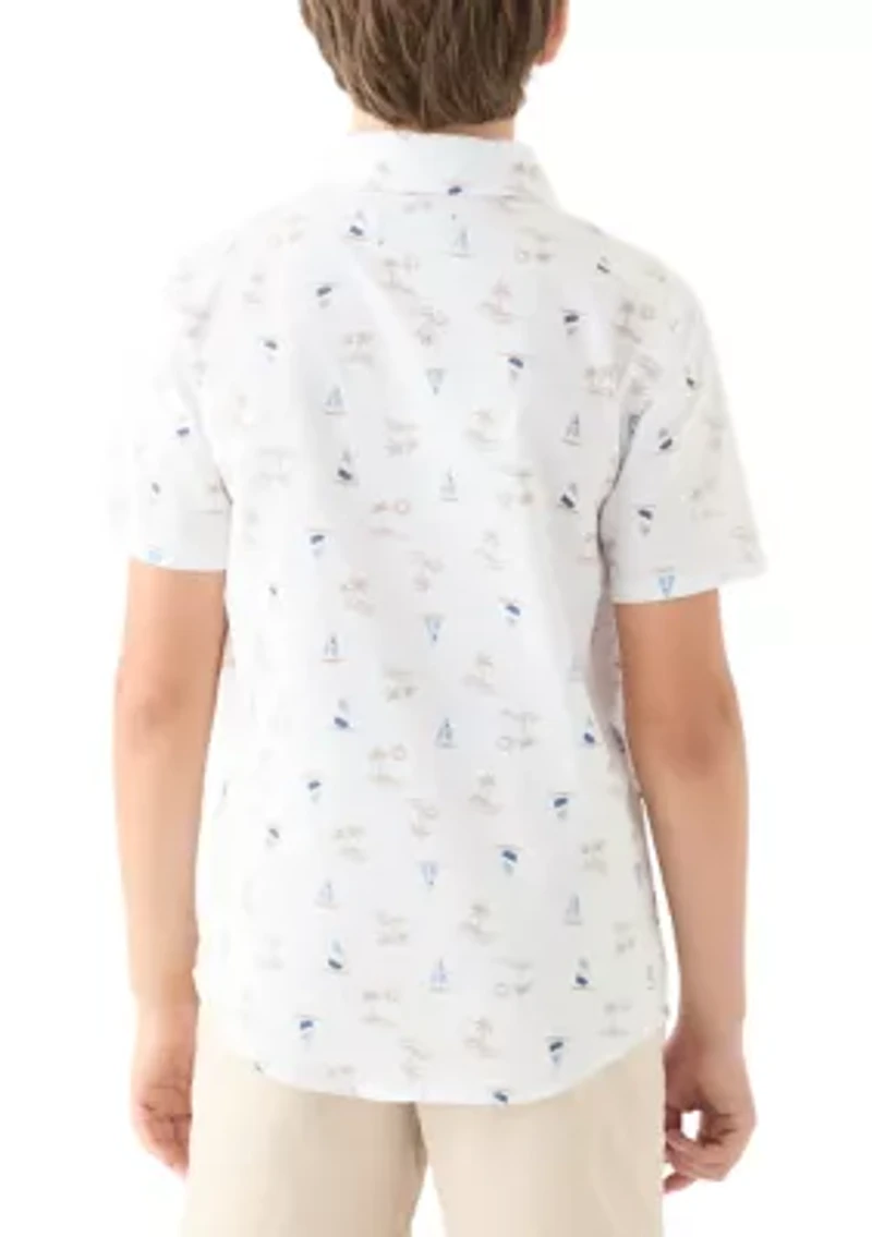 Boys 8-20 Printed Linen Blend Shirt