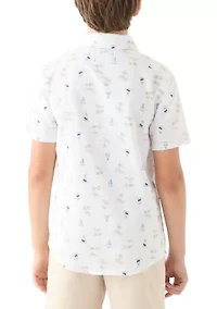 Boys 8-20 Printed Linen Blend Shirt