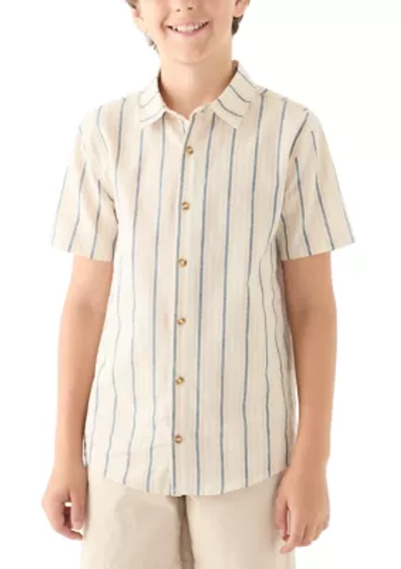 Boys 8-20 Short Sleeve Striped Cotton Linen Shirt