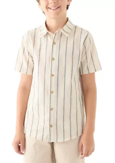 Boys 8-20 Short Sleeve Striped Cotton Linen Shirt
