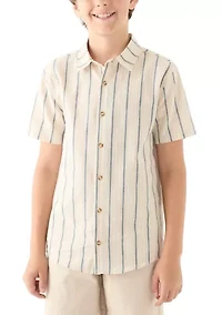 Boys 8-20 Short Sleeve Striped Cotton Linen Shirt