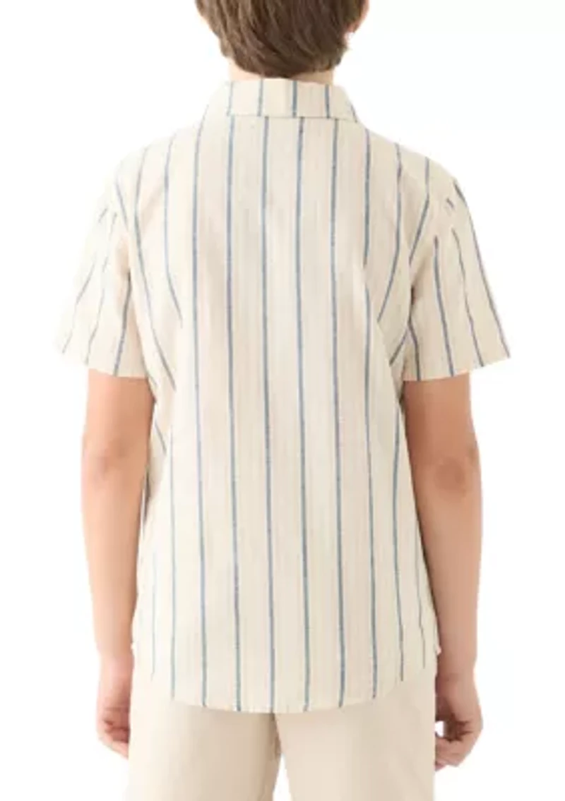 Boys 8-20 Short Sleeve Striped Cotton Linen Shirt