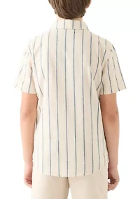 Boys 8-20 Short Sleeve Striped Cotton Linen Shirt
