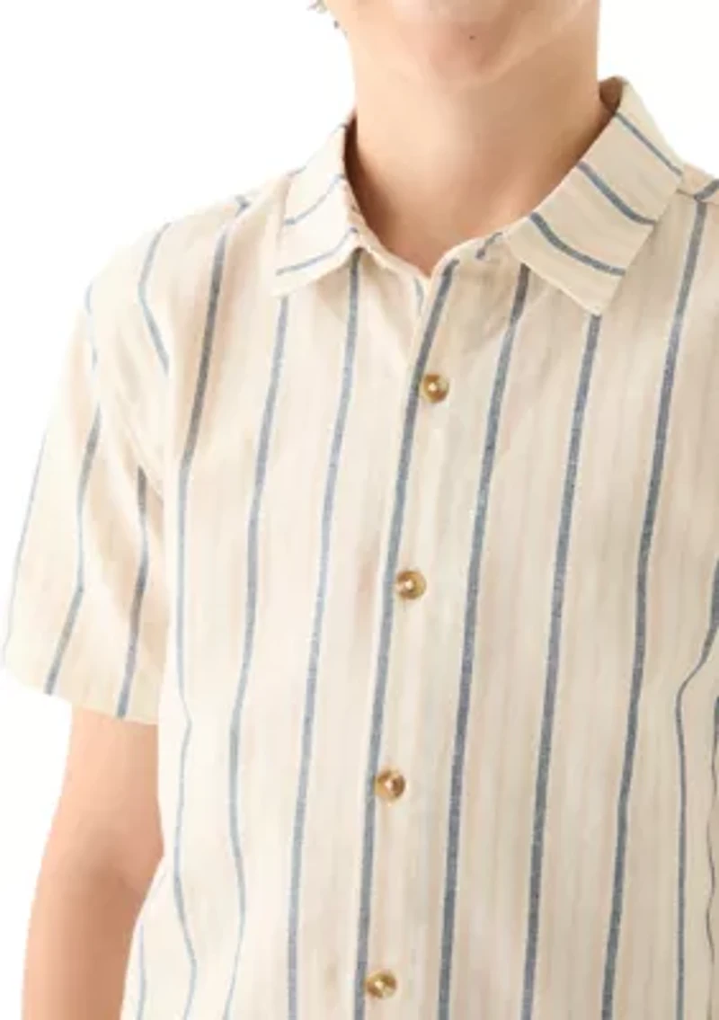 Boys 8-20 Short Sleeve Striped Cotton Linen Shirt