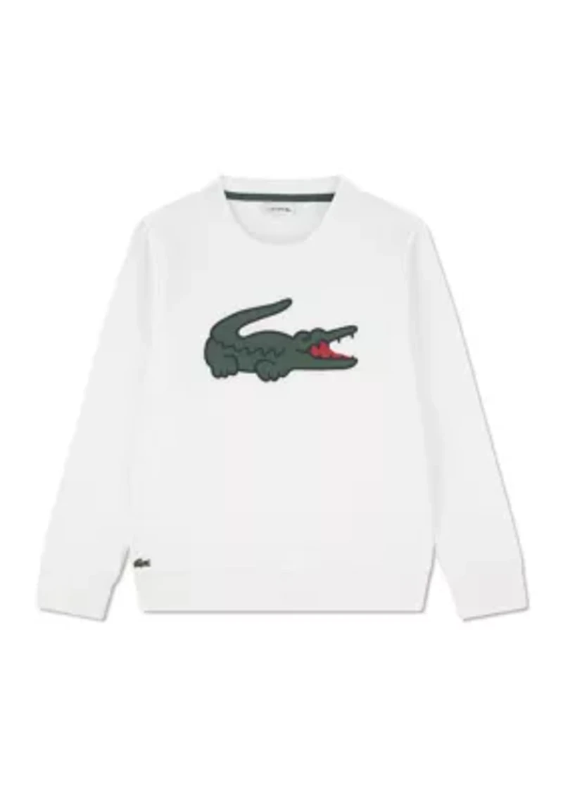 piqué appliqué fleece crew pullover