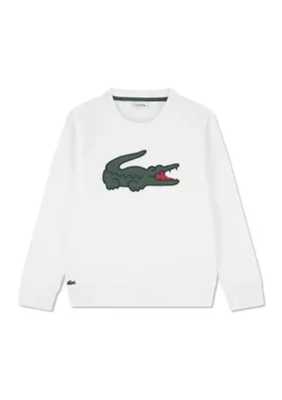 piqué appliqué fleece crew pullover