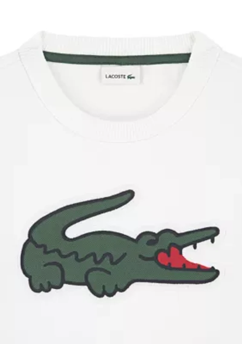 piqué appliqué fleece crew pullover