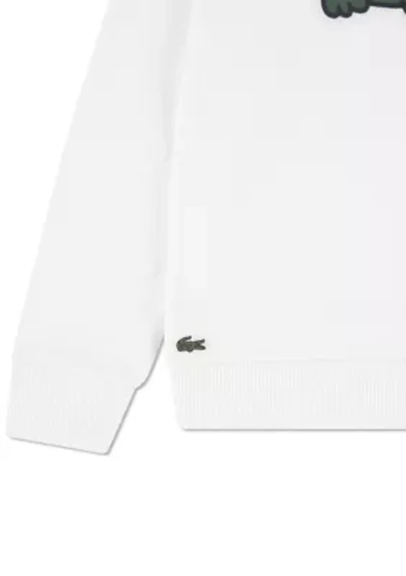 piqué appliqué fleece crew pullover