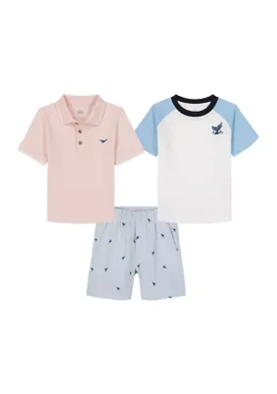 Boys 4-7 3 Piece Polo Shirt T-Shirt Woven Shorts Set