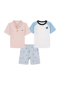 Boys 4-7 3 Piece Polo Shirt T-Shirt Woven Shorts Set