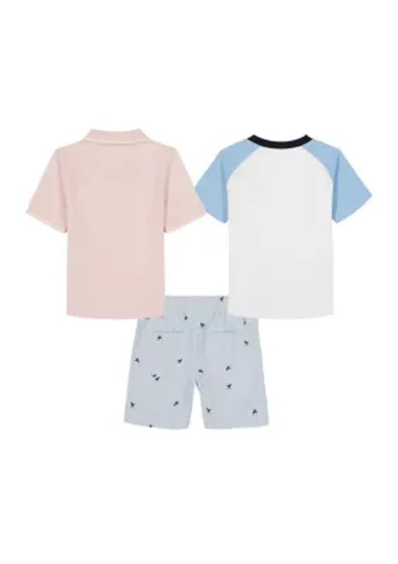 Boys 4-7 3 Piece Polo Shirt T-Shirt Woven Shorts Set