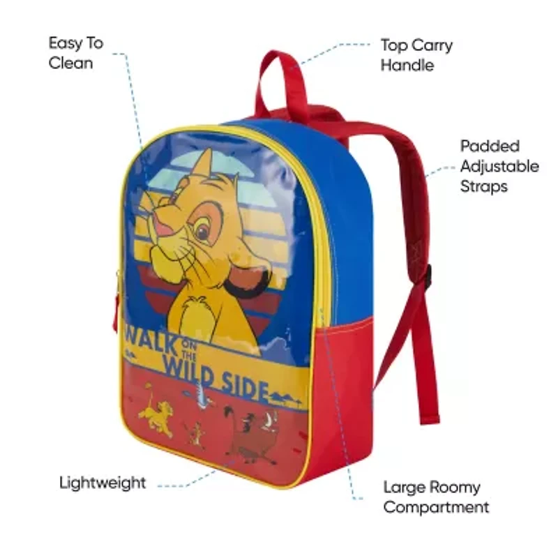 Lion King 15" Boys Backpack With Padded Straps & Zip Compartment - Ideal Toddler Bookbag For School & Travel