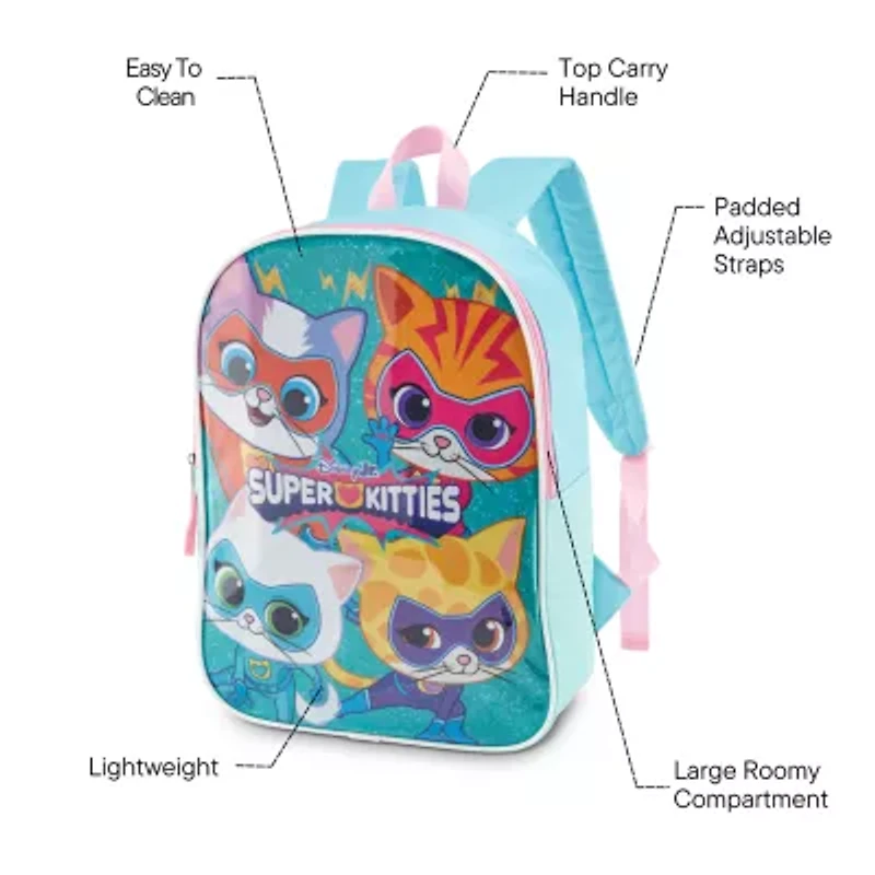 Super Kitties 15" Girls Backpack With Padded Straps & Zip Compartment - Ideal Toddler Bookbag For School & Travel