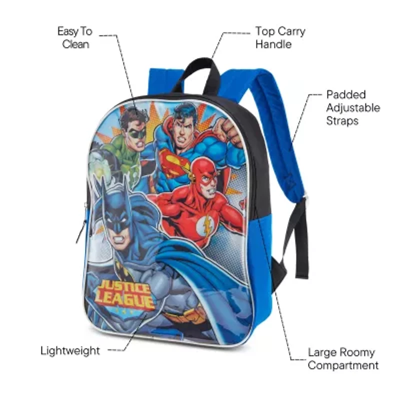 Justice League 15" Boys Backpack With Padded Straps & Zip Compartment - Ideal Toddler Bookbag For School & Travel