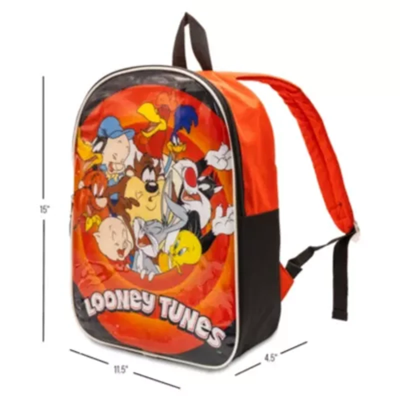 Looney Tunes 15" Boys Backpack With Padded Straps & Zip Compartment - Ideal Toddler Bookbag For School & Travel