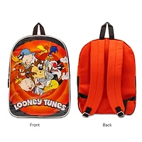 Looney Tunes 15" Boys Backpack With Padded Straps & Zip Compartment - Ideal Toddler Bookbag For School & Travel