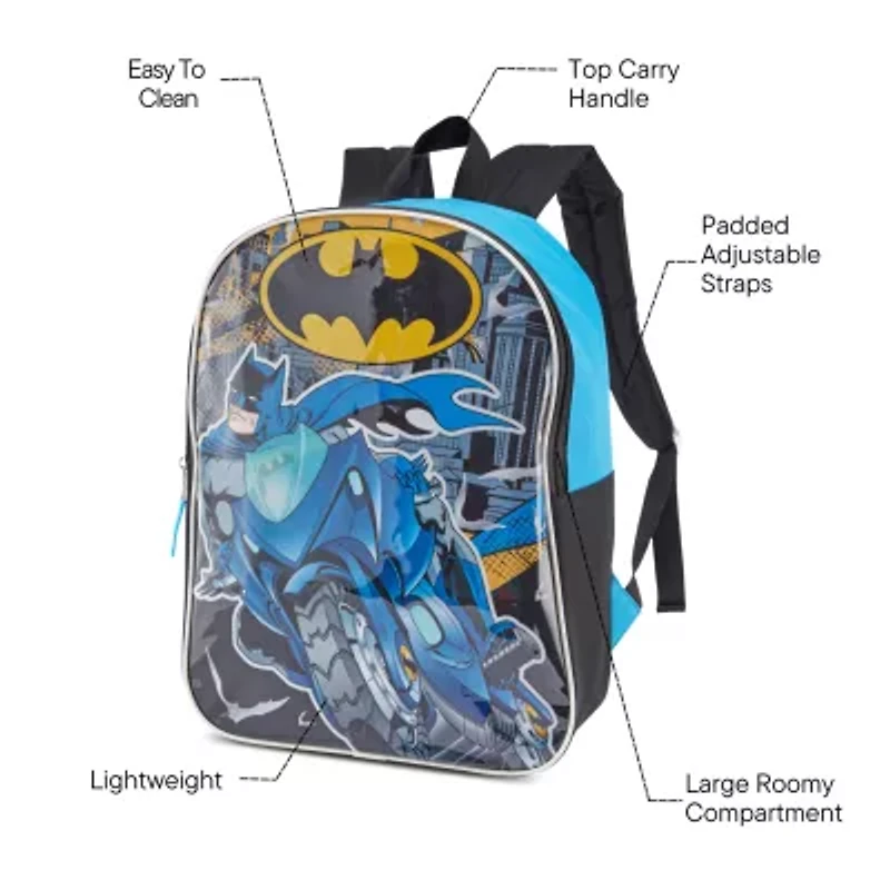 Batman 15" Boys Backpack With Padded Straps & Zip Compartment - Ideal Toddler Bookbag For School & Travel