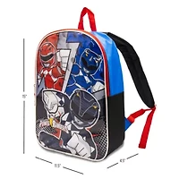 Power Rangers 15" Boys Backpack With Padded Straps & Zip Compartment - Ideal Toddler Bookbag For School & Travel
