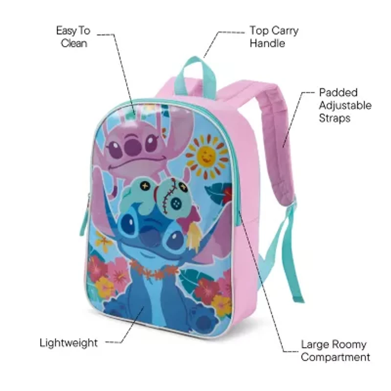 Lilo & Stitch 15" Girls Backpack With Padded Straps & Zip Compartment - Ideal Toddler Bookbag For School & Travel