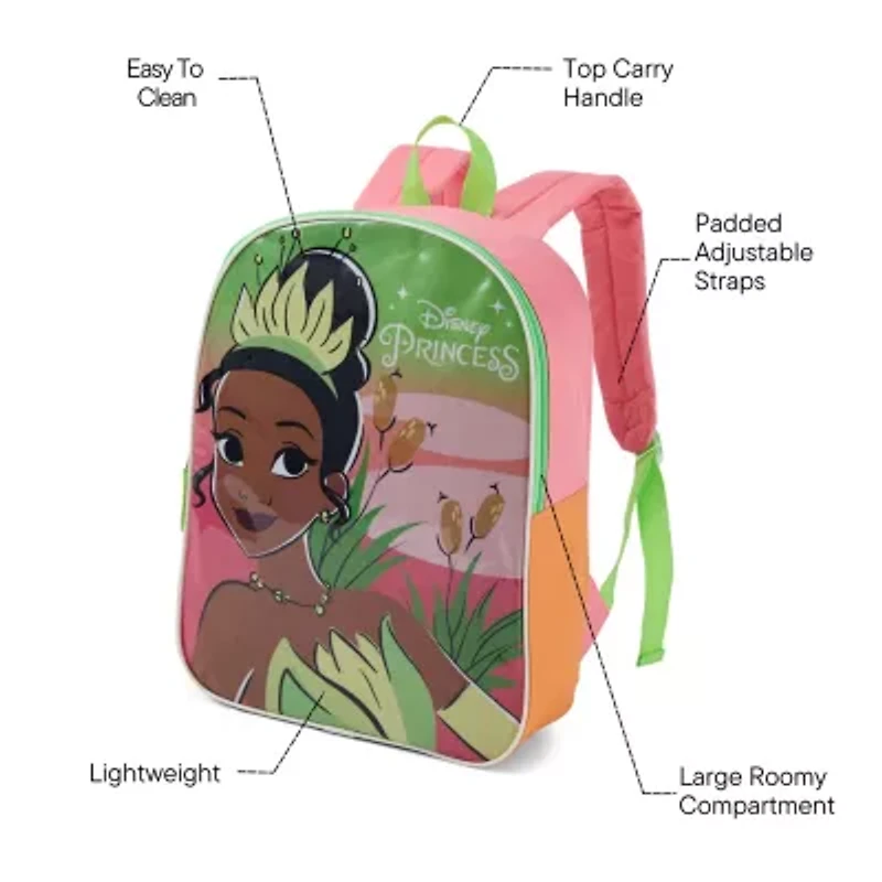 Princess Tiana 15" Girls Backpack With Padded Straps & Zip Compartment - Ideal Toddler Bookbag For School & Travel