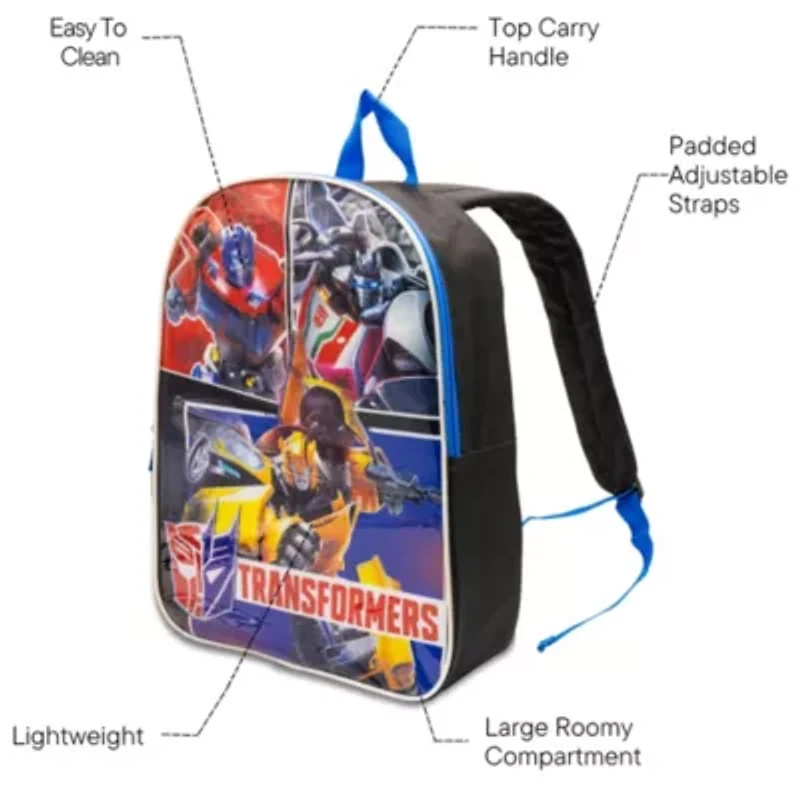 Transformers 15" Boys Backpack With Padded Straps & Zip Compartment - Ideal Toddler Bookbag For School & Travel