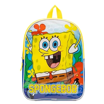 Spongebob Squarepants 15" Boys Backpack With Padded Straps & Zip Compartment - Ideal Toddler Bookbag For School & Travel