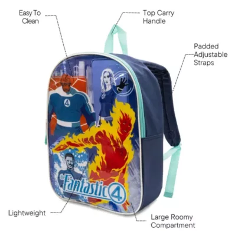 Fantastic Four 15" Boys Backpack With Padded Straps & Zip Compartment - Ideal Toddler Bookbag For School & Travel