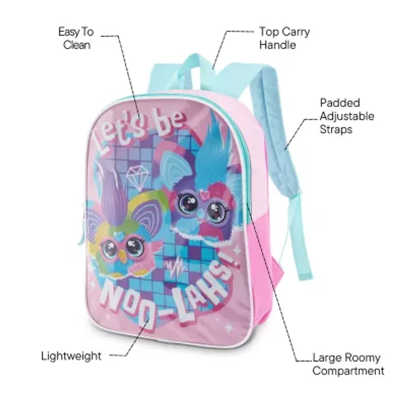 Furby 15" Girls Backpack With Padded Straps & Zip Compartment - Ideal Toddler Bookbag For School & Travel