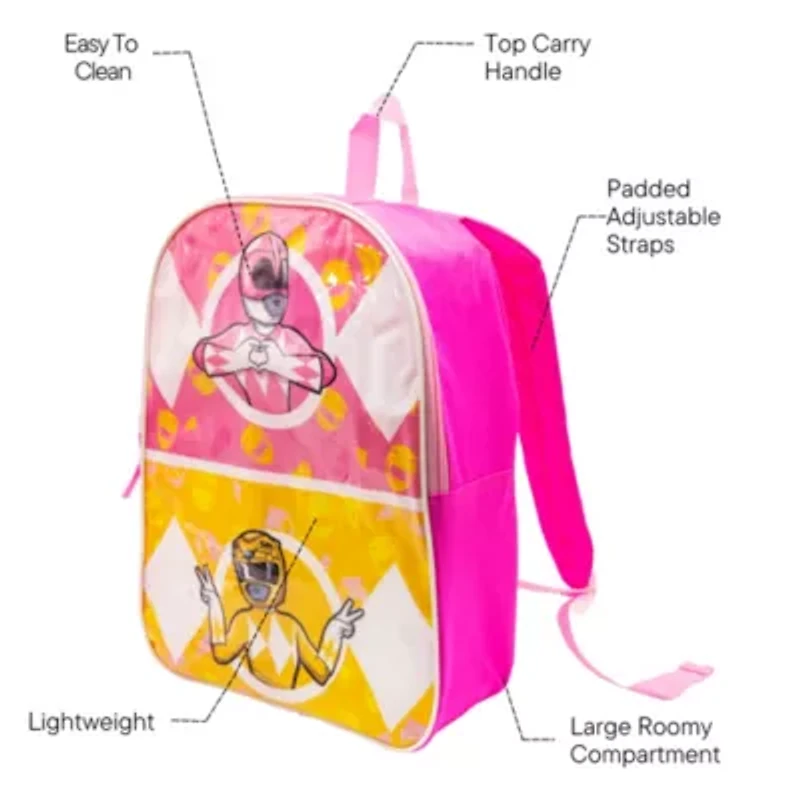 Power Rangers 15" Girls Backpack With Padded Straps & Zip Compartment - Ideal Toddler Bookbag For School & Travel