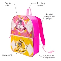 Power Rangers 15" Girls Backpack With Padded Straps & Zip Compartment - Ideal Toddler Bookbag For School & Travel