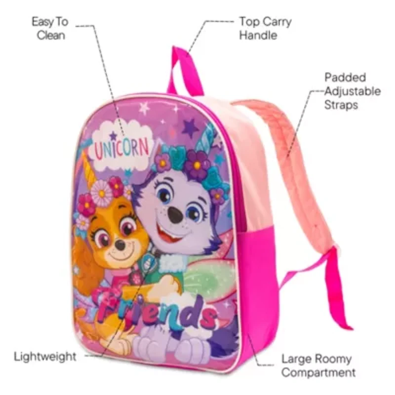 Paw Patrol 15" Girls Backpack With Padded Straps & Zip Compartment - Ideal Toddler Bookbag For School & Travel