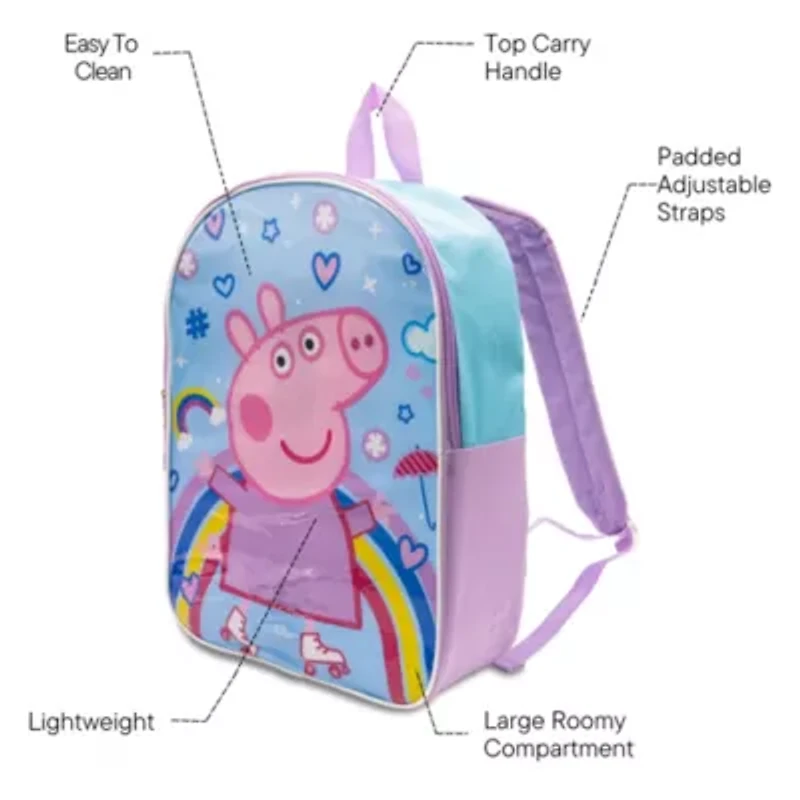 Peppa Pig 15" Girls Backpack With Padded Straps & Zip Compartment - Ideal Toddler Bookbag For School & Travel