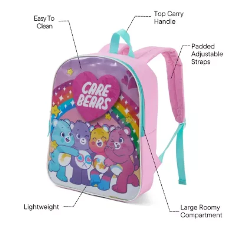 Care Bears 15" Girls Backpack With Padded Straps & Zip Compartment - Ideal Toddler Bookbag For School & Travel