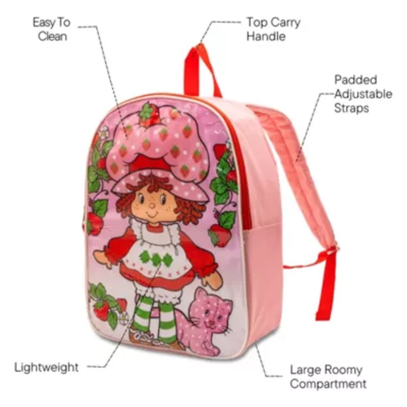 Strawberry Shortcake 15" Girls Backpack With Padded Straps & Zip Compartment - Ideal Toddler Bookbag For School & Travel