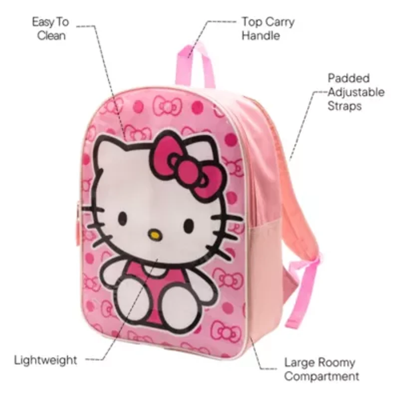 Hello Kitty 15" Girls Backpack With Padded Straps & Zip Compartment - Ideal Toddler Bookbag For School & Travel