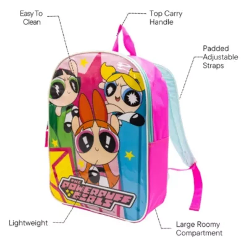 Powerpuff Girls 15" Girls Backpack With Padded Straps & Zip Compartment - Ideal Toddler Bookbag For School & Travel