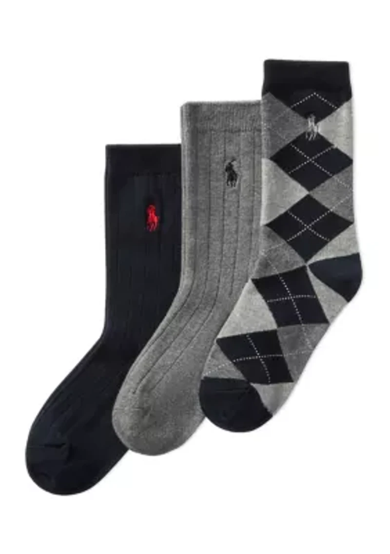 Boys Argyle Ribbed Socks - 3 Pack