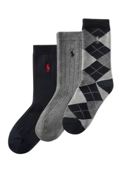 Boys Argyle Ribbed Socks - 3 Pack