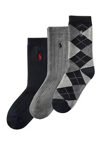 Boys Argyle Ribbed Socks - 3 Pack