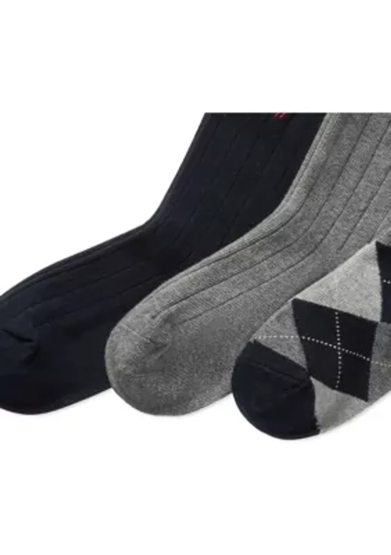 Boys Argyle Ribbed Socks - 3 Pack
