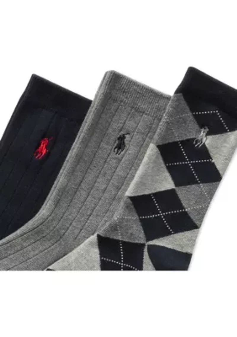 Boys Argyle Ribbed Socks - 3 Pack