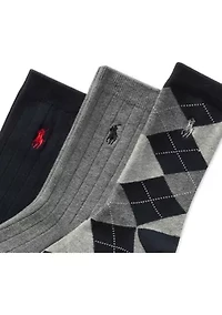 Boys Argyle Ribbed Socks - 3 Pack