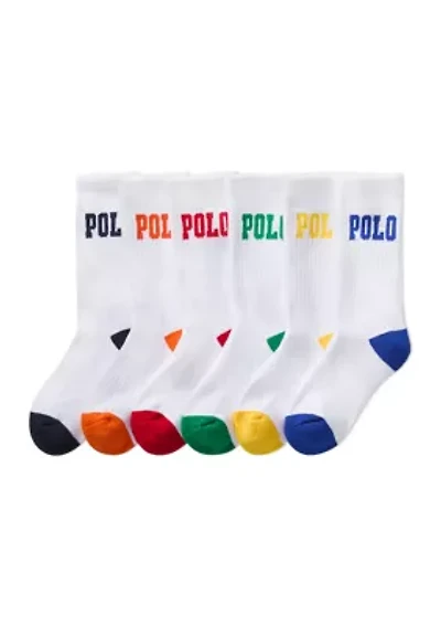 Boys Polo Logo Crew Socks - 6 Pack