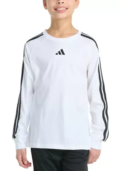 Boys 8-20 Long Sleeve Small Embroidered Logo 3-Stripe T-Shirt