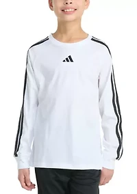 Boys 8-20 Long Sleeve Small Embroidered Logo 3-Stripe T-Shirt
