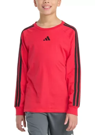 Boys 8-20 Long Sleeve Small Embroidered Logo 3-Stripe T-Shirt