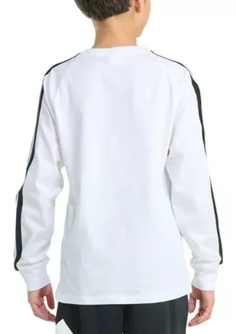 Boys 8-20 Long Sleeve Small Embroidered Logo 3-Stripe T-Shirt