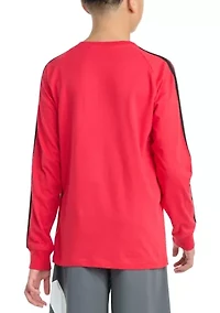 Boys 8-20 Long Sleeve Small Embroidered Logo 3-Stripe T-Shirt