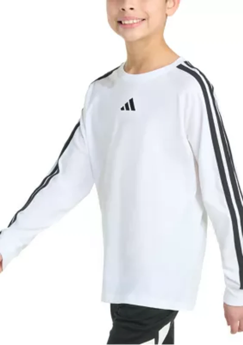 Boys 8-20 Long Sleeve Small Embroidered Logo 3-Stripe T-Shirt
