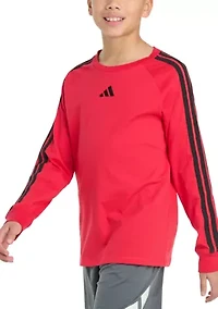 Boys 8-20 Long Sleeve Small Embroidered Logo 3-Stripe T-Shirt